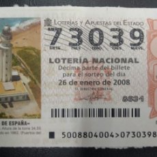 Lotería Nacional: FAROS DE ESPAÑA- TRAFALGAR (CADIZ) 26 ENERO 2008. Lote 364846356