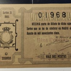 Lotería Nacional: LOTERÍA NACIONAL 1905 SORTEO 21. Lote 366773281