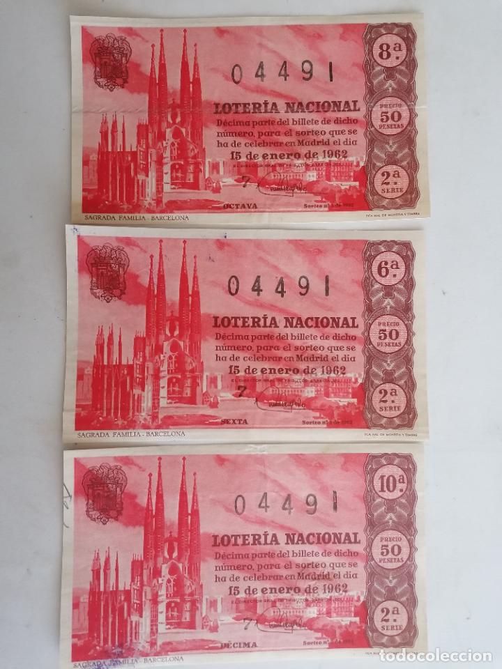 Loter&iacute;a Nacional: ANTIGUO DECIMO DE LOTERIA NACIONAL, 15 DE ENERO 1962, SAGRADA FAMILIA-BARCELONA