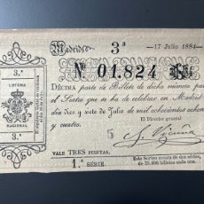 Lotería Nacional: LOTERIA AÑO 1884 SORTEO 17 JULIO SIGLO XIX. Lote 375180874