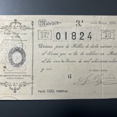 Lotería Nacional: LOTERIA AÑO 1886 SORTEO 5 MARZO SIGLO XIX. Lote 375213774