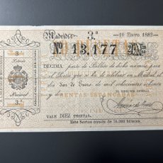Lotería Nacional: LOTERIA AÑO 1882 SORTEO 10 ENERO SIGLO XIX. Lote 375240419