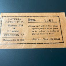 Lotería Nacional: LOTERIA PATRIOTICA DE CÁDIZ AÑO 1938 COLOR NARANJA. Lote 375241924