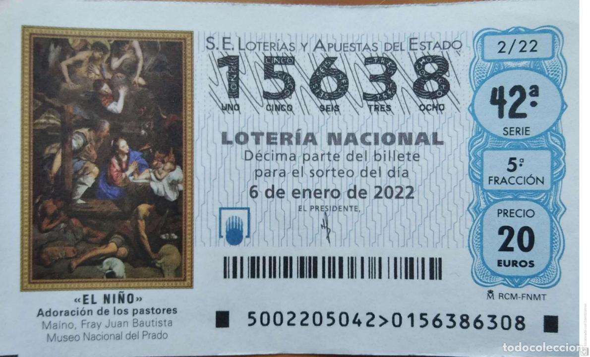 Loter&iacute;a Nacional: Espa&ntilde;a. Loter&iacute;a. 2022. Sorteo: 2 El Ni&ntilde;o. Adoraci&oacute;n de los pastores de Maino. Museo del Prado. Fecha