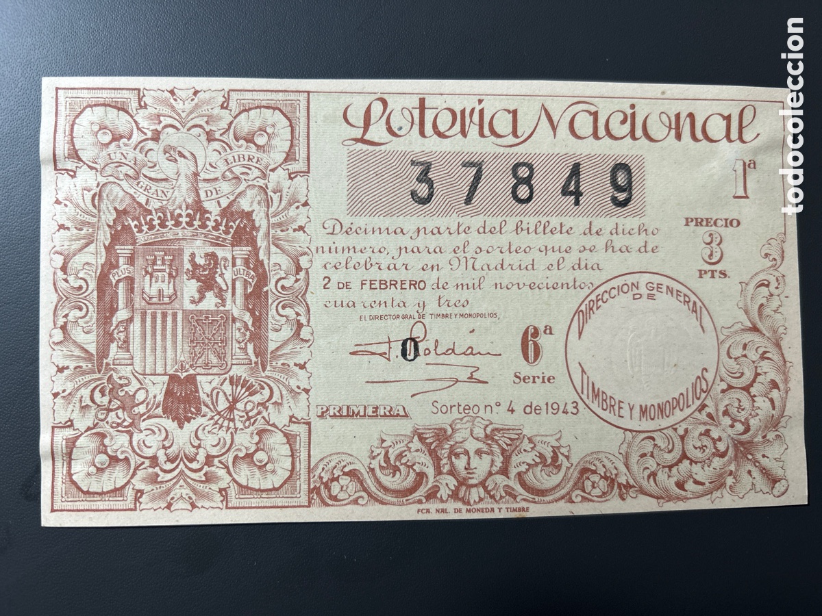 National Spanish Lottery: Loteria A&ntilde;o 1943 Sorteo 4