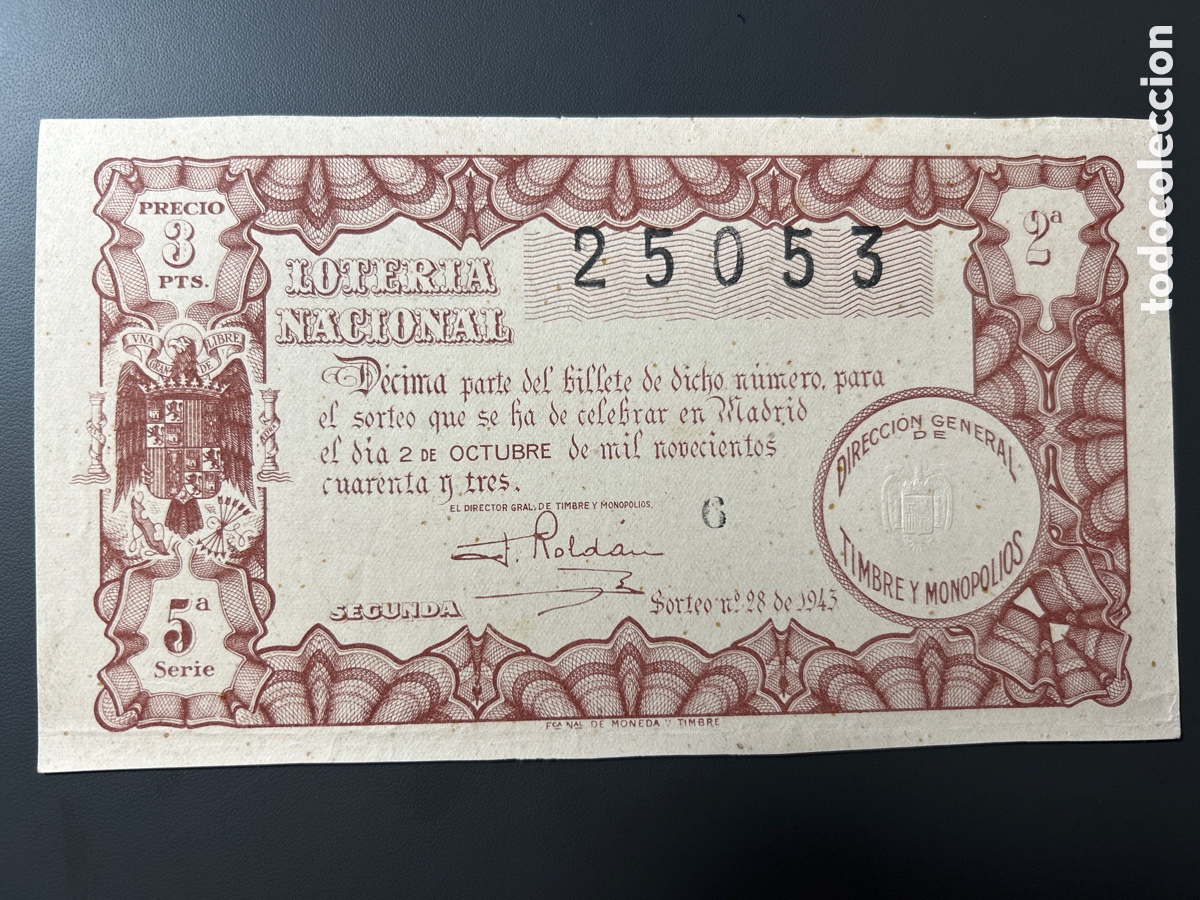 National Spanish Lottery: Loteria A&ntilde;o 1943 Sorteo 28