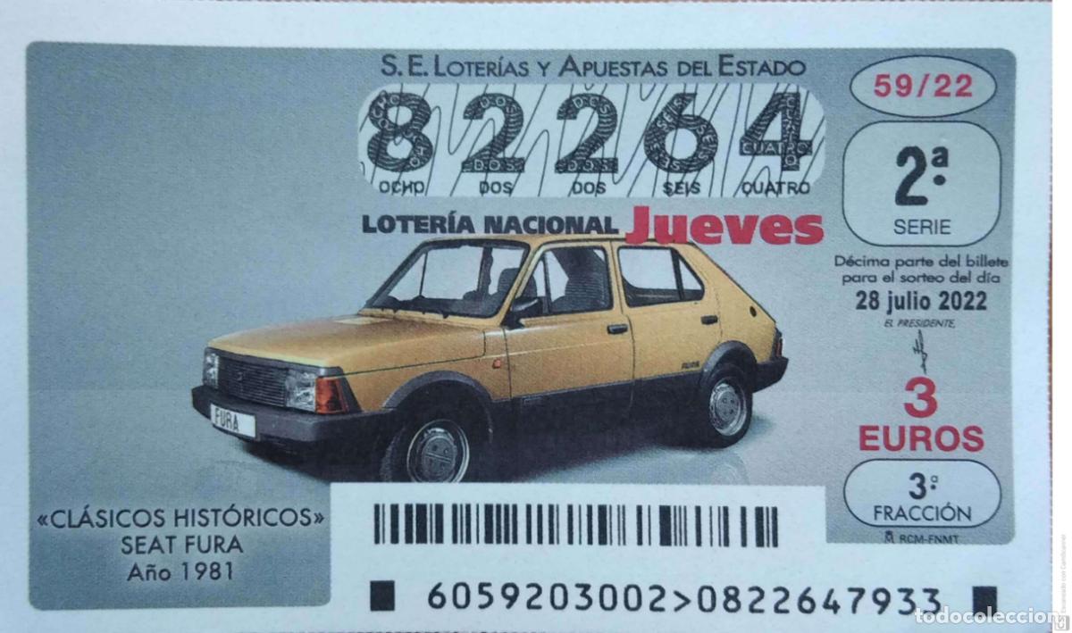Loter&iacute;a nacional: Espa&ntilde;a. Loter&iacute;a. 2022. Sorteo: 59 Cl&aacute;sicos Hist&oacute;ricos: Seat Fura. A&ntilde;o 1981. Fecha: 28 julio