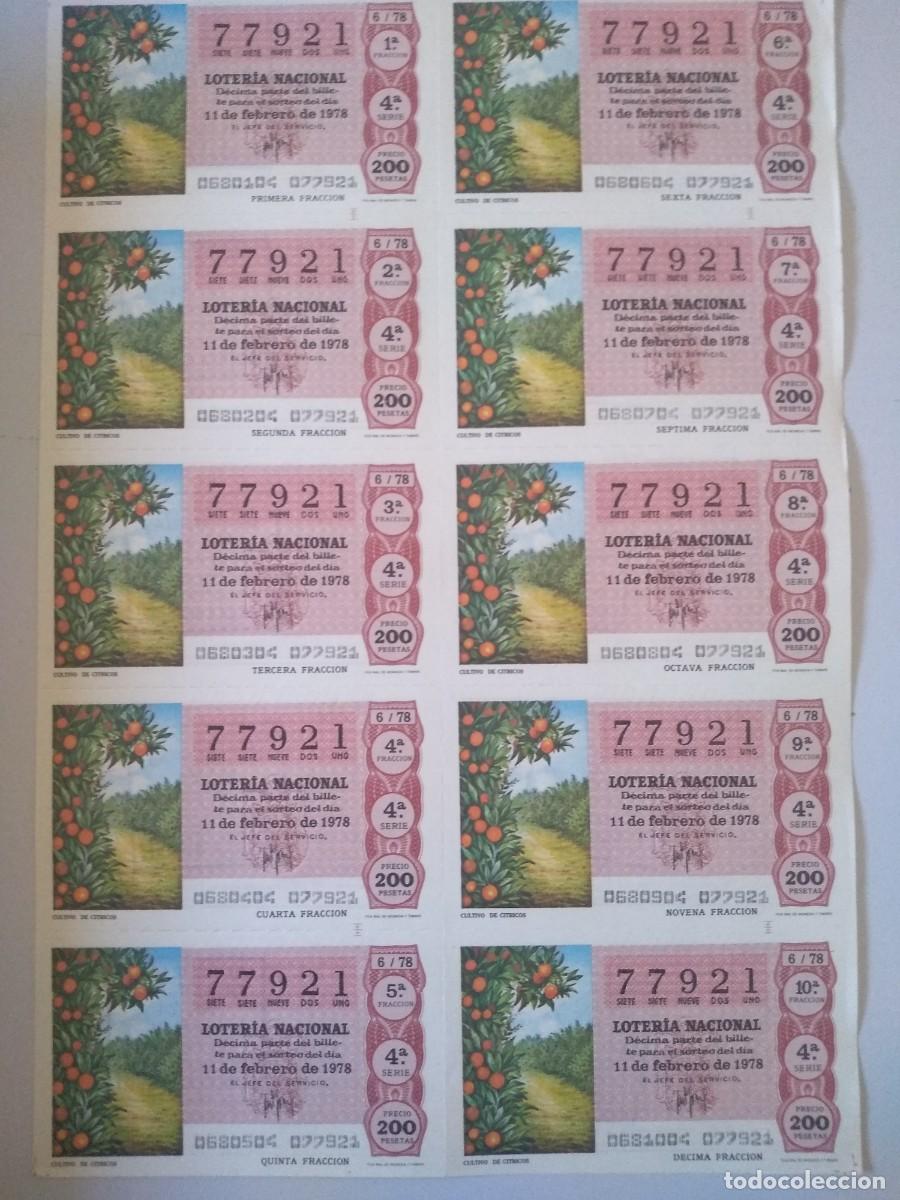 Loter&iacute;a nacional: LOTER&Iacute;A NACIONAL ESPA&Ntilde;A - 11 FEBRERO 1978 - 10 D&Eacute;CIMOS N&Uacute;MERO 77921 CULTIVO DE CITRICOS