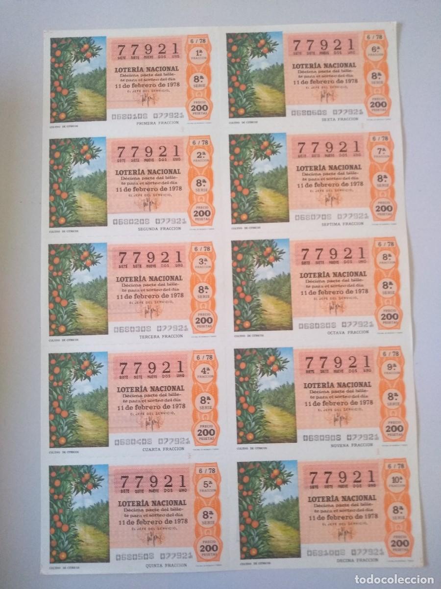 Loter&iacute;a nacional: LOTER&Iacute;A NACIONAL ESPA&Ntilde;A - 11 FEBRERO 1978 - 10 D&Eacute;CIMOS N&Uacute;MERO 77921 CULTIVO DE CITRICOS