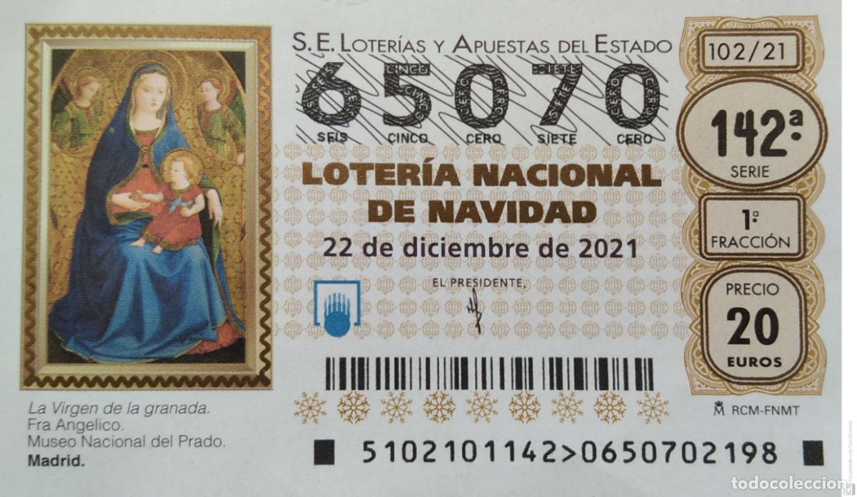 Loter&iacute;a Nacional: Espa&ntilde;a. Loter&iacute;a. 2021. Sorteo: 102 La Virgen de la Granada de Fra Ang&eacute;lico. Museo del Prado. Fecha: