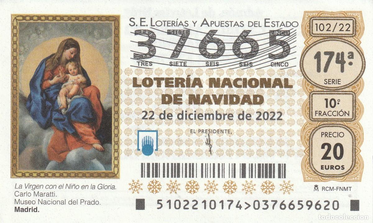 Loter&iacute;a Nacional: 1 DECIMO LOTERIA SABADO - 22 DICIEMBRE 2022 - 102/22 - NAVIDAD - VIRGEN CON NI&Ntilde;O -MUSEO PRADO MADRID