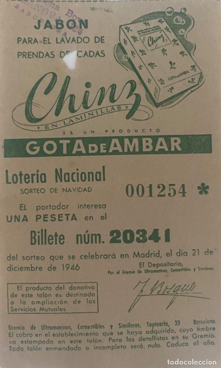 Loter&iacute;a Nacional: Participaci&oacute;n *LOTER&Iacute;A NACIONAL Sorteo Navidad* a&ntilde;o 1946 - N&ordm; 20341 -- Jab&oacute;n CHINZ Gota de &Aacute;mbar
