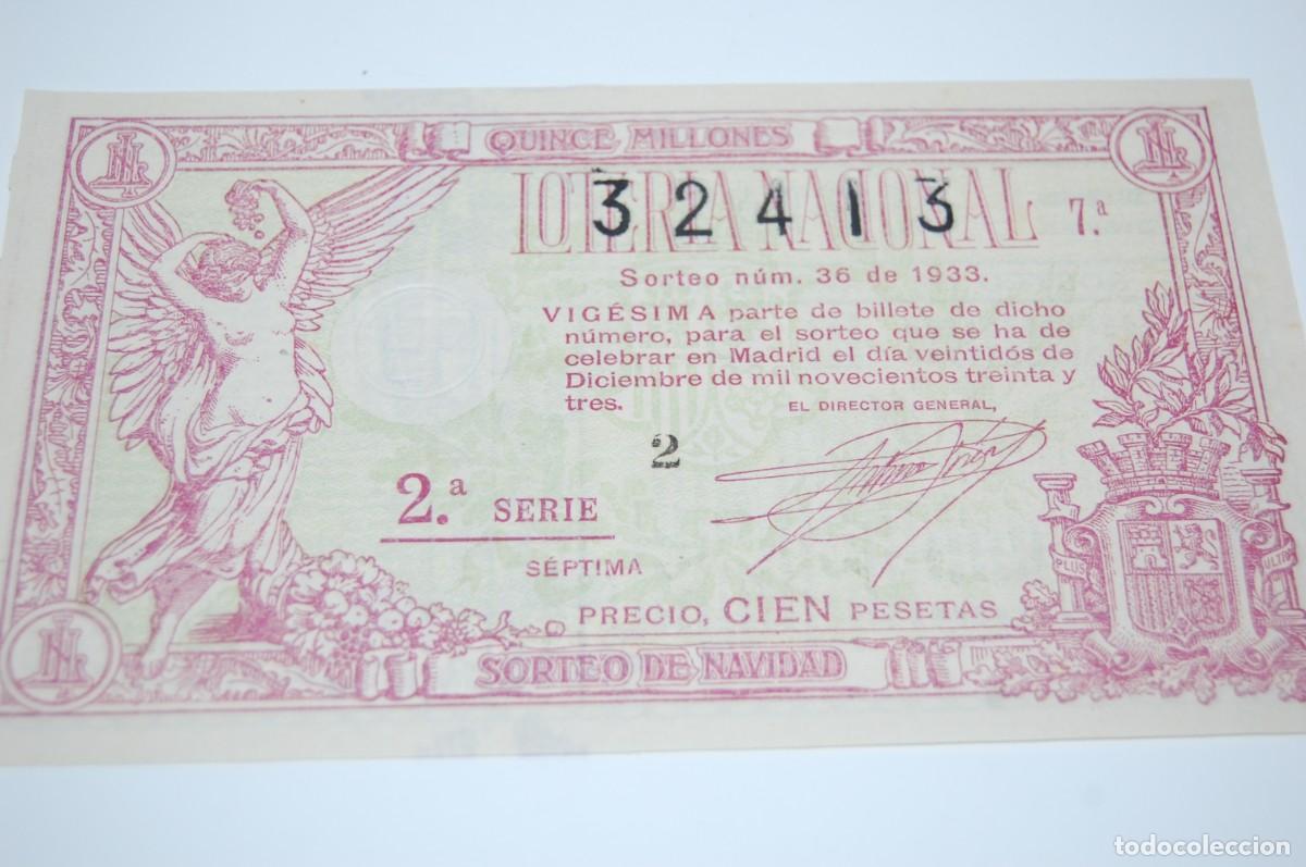 Loter&iacute;a nacional: DECIMO DE LOTERIA DE NAVIDAD 1933- SIN DOBLECES NI ROTURAS - PERFECTO ESTADO DE CONSERVACION