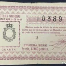 Lotería Nacional: LOTERIA NACIONAL - 1925 SORTEO 21. Lote 387217024