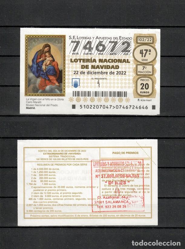 Loter&iacute;a nacional: D&eacute;cimo Loter&iacute;a Nacional - Navidad A&ntilde;o 2022 - La Virgen con el Ni&ntilde;o en la Gloria - Carlo Maratti.