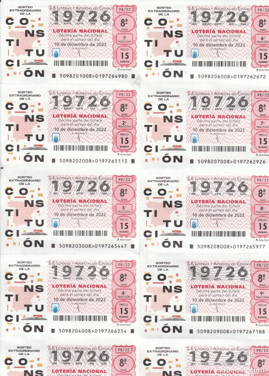 National Spanish Lottery: 1 BILLETE LOTERIA SABADO 10 DICIEMBRE 2022 - 98/22 - CONSTITUCION ESPA&Ntilde;OLA - SORTEO EXTRAORDINARIO
