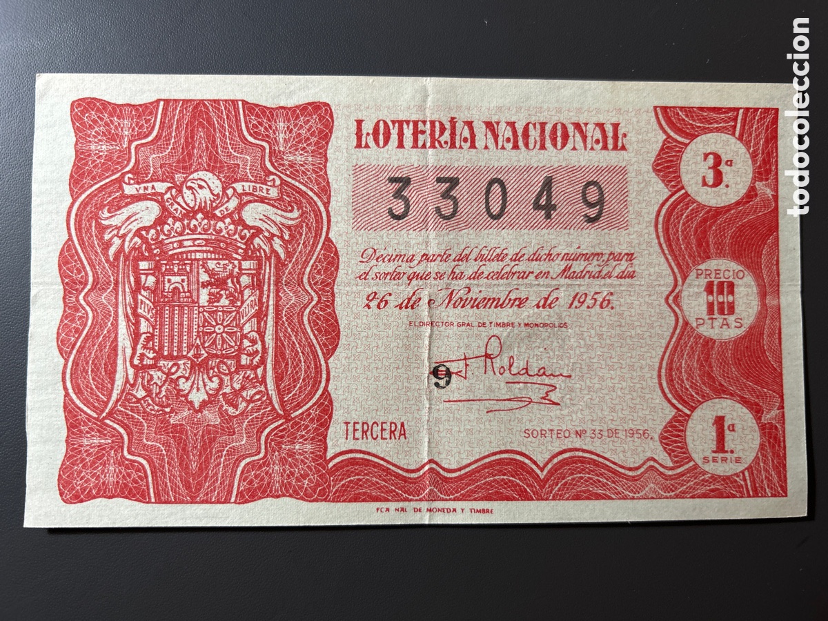 National Spanish Lottery: Loteria A&ntilde;o 1956 Sorteo 33