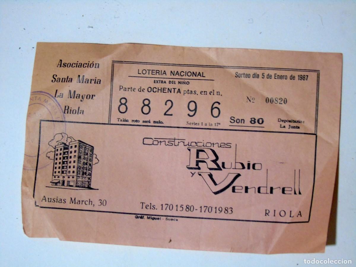 Loter&iacute;a nacional: LOTERIA NACIONAL DEL NI&Ntilde;O 1987 ASO. SANTA MARIA LA MAYOR RIOLA