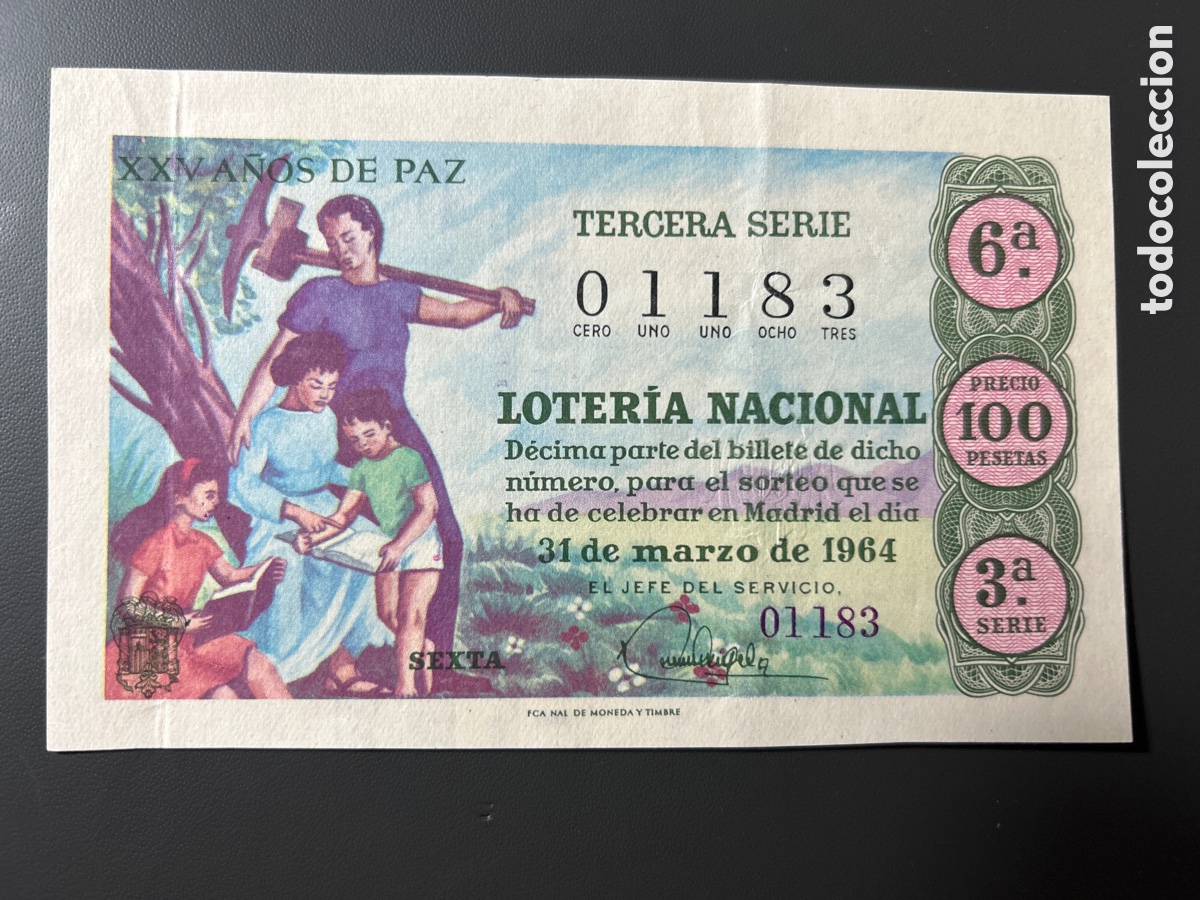 Loter&iacute;a Nacional: Loteria A&ntilde;o 1964 Sorteo 31 de Marzo Serie 3