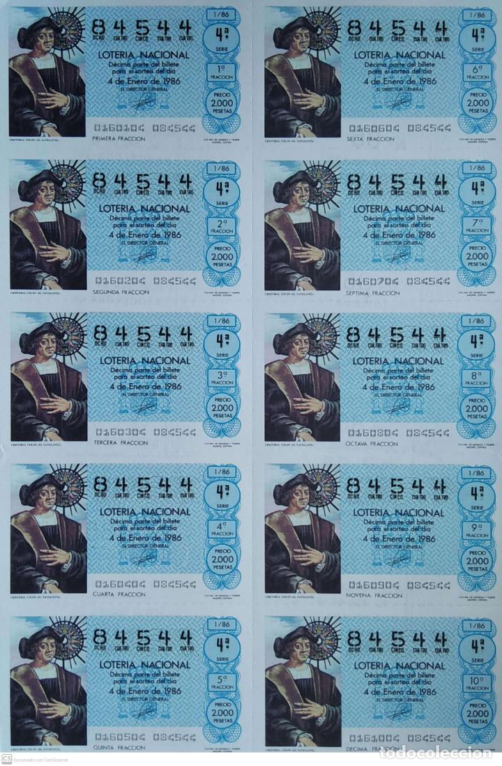 Loter&iacute;a Nacional: Espa&ntilde;a. Loter&iacute;a. 1986. Sorteo: 1 Crist&oacute;bal Col&oacute;n, El Navegante. Fecha: 4 Enero. 10 D&eacute;cimos en hoja.