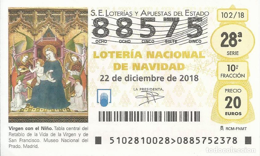 Loter&iacute;a nacional: Loteria de Navidad. Cup&oacute;n 2018. N&ordm; 88575. 7x11 cm. La Bruja de Oro.