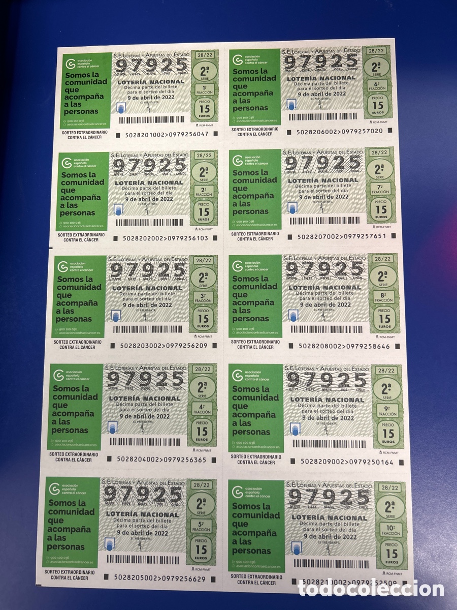 National Spanish Lottery: Loteria A&ntilde;o 2022 Sorteo 28 Billete completo