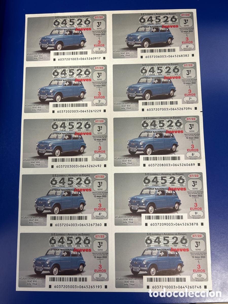 National Spanish Lottery: Loteria A&ntilde;o 2022 Sorteo 37 Billete completo