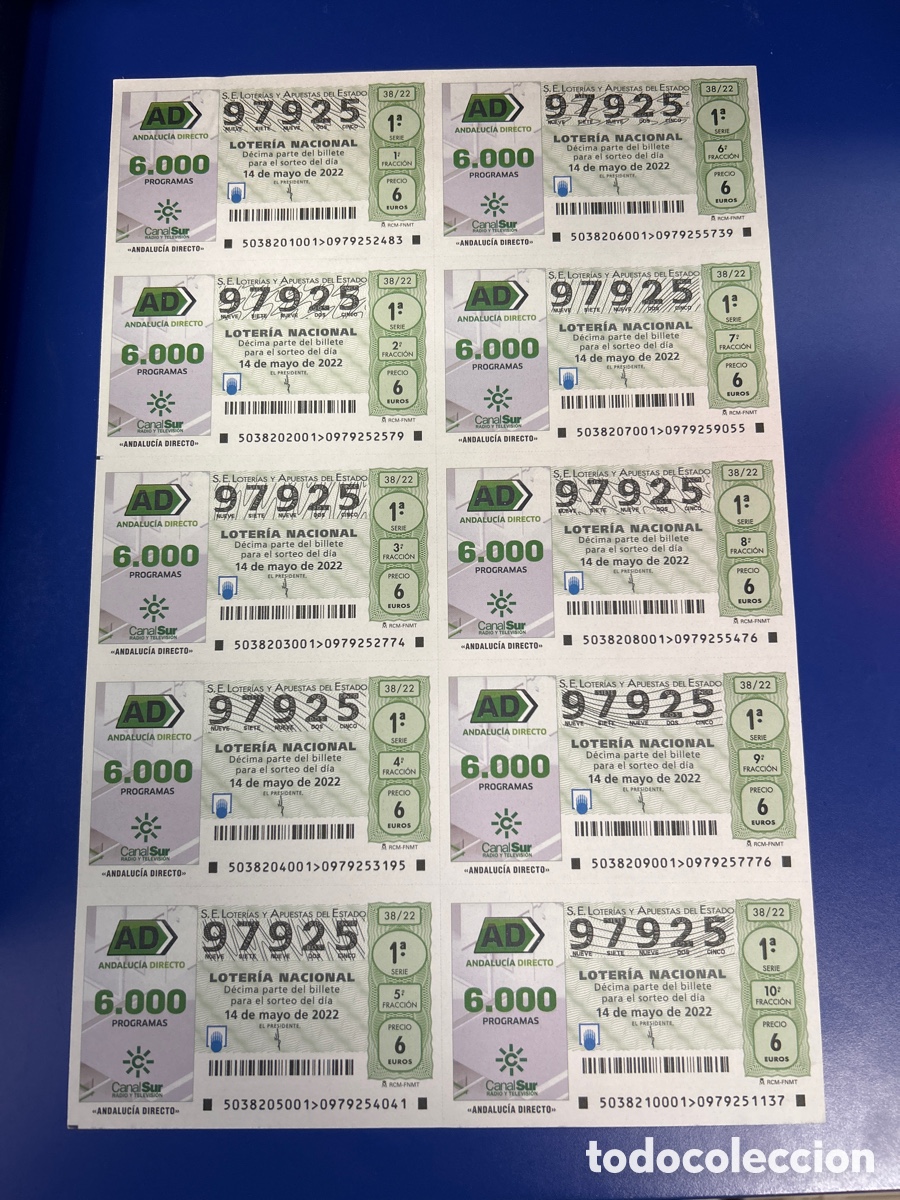 National Spanish Lottery: Loteria A&ntilde;o 2022 Sorteo 38 Billete completo