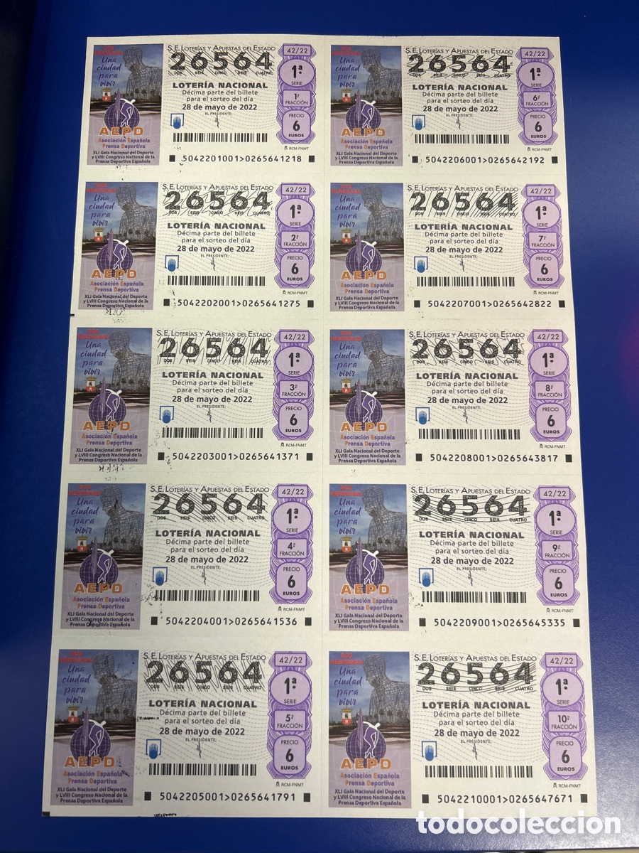 National Spanish Lottery: Loteria A&ntilde;o 2022 Sorteo 42 Billete completo