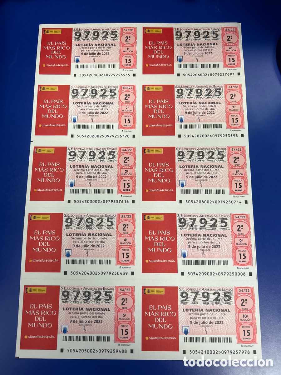 National Spanish Lottery: Loteria A&ntilde;o 2022 Sorteo 54 Billete completo