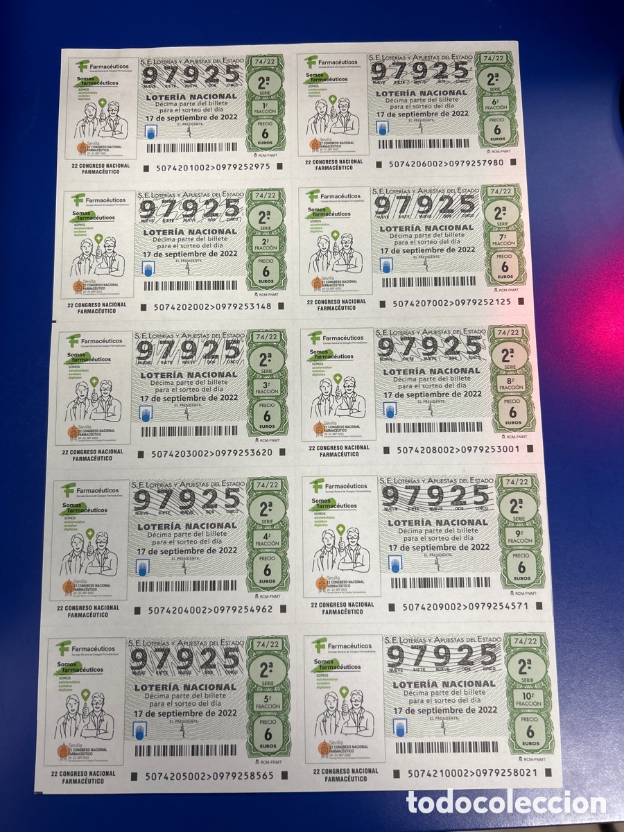 National Spanish Lottery: Loteria A&ntilde;o 2022 Sorteo 74 Billete completo