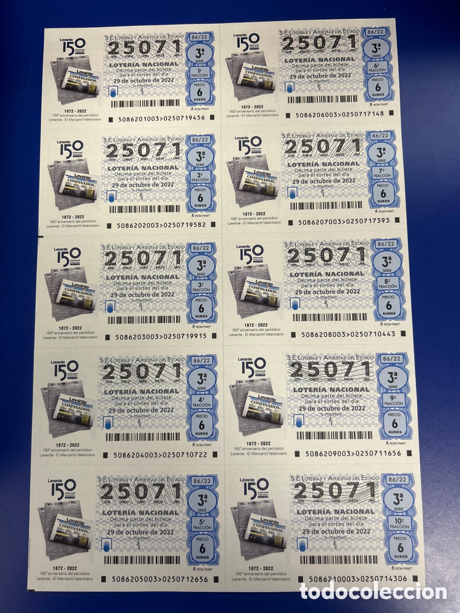 National Spanish Lottery: Loteria A&ntilde;o 2022 Sorteo 86 Billete completo