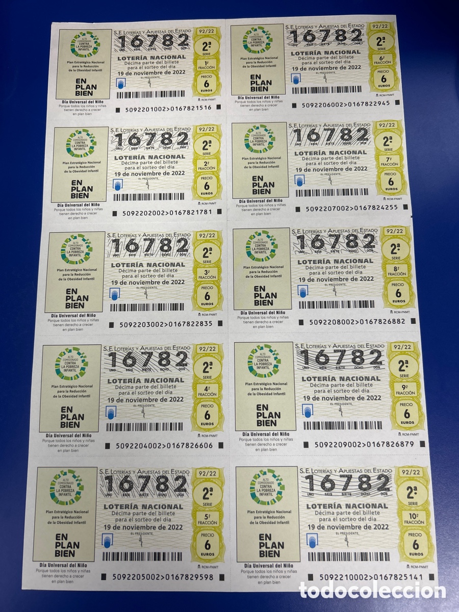 National Spanish Lottery: Loteria A&ntilde;o 2022 Sorteo 92 Billete completo