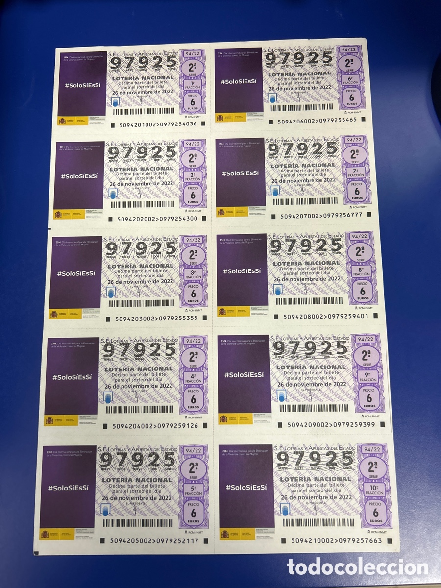 National Spanish Lottery: Loteria A&ntilde;o 2022 Sorteo 94 Billete completo