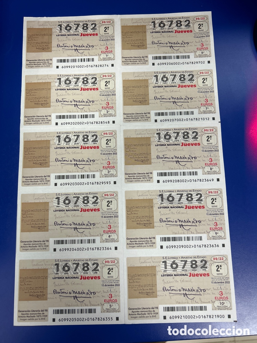 National Spanish Lottery: Loteria A&ntilde;o 2022 Sorteo 99 Billete completo