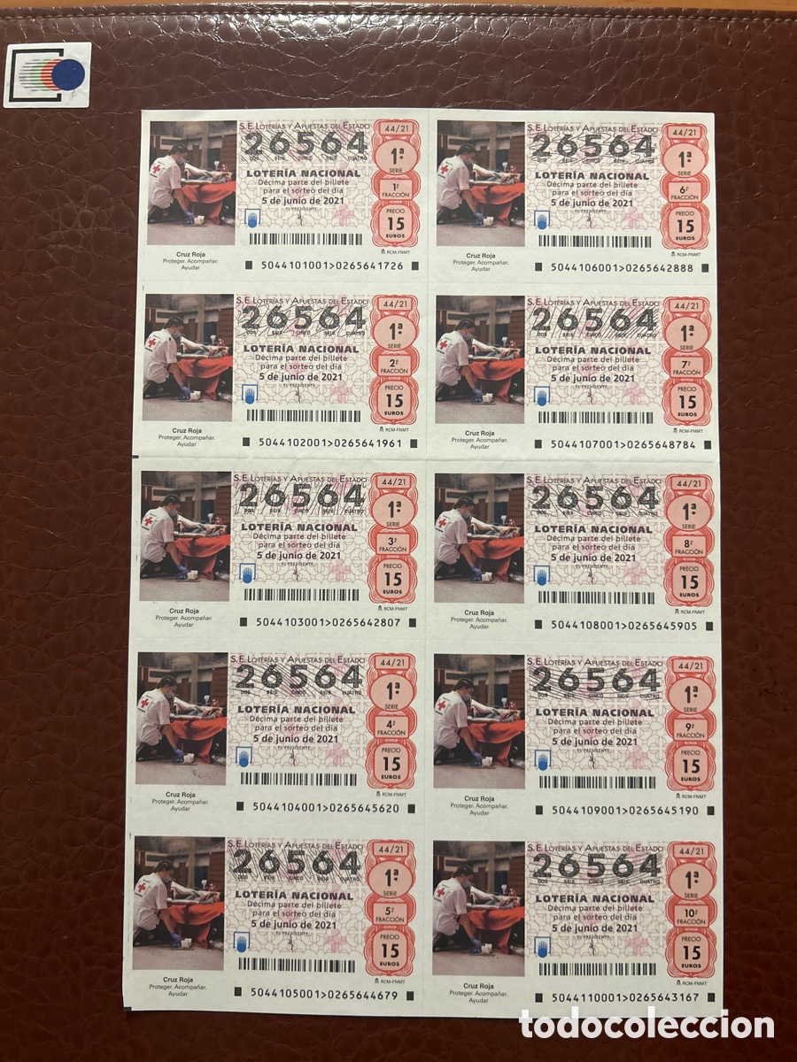 Nationale spanische Lotterie: Loteria A&ntilde;o 2021 Sorteo 44 Cruz Roja billete completo