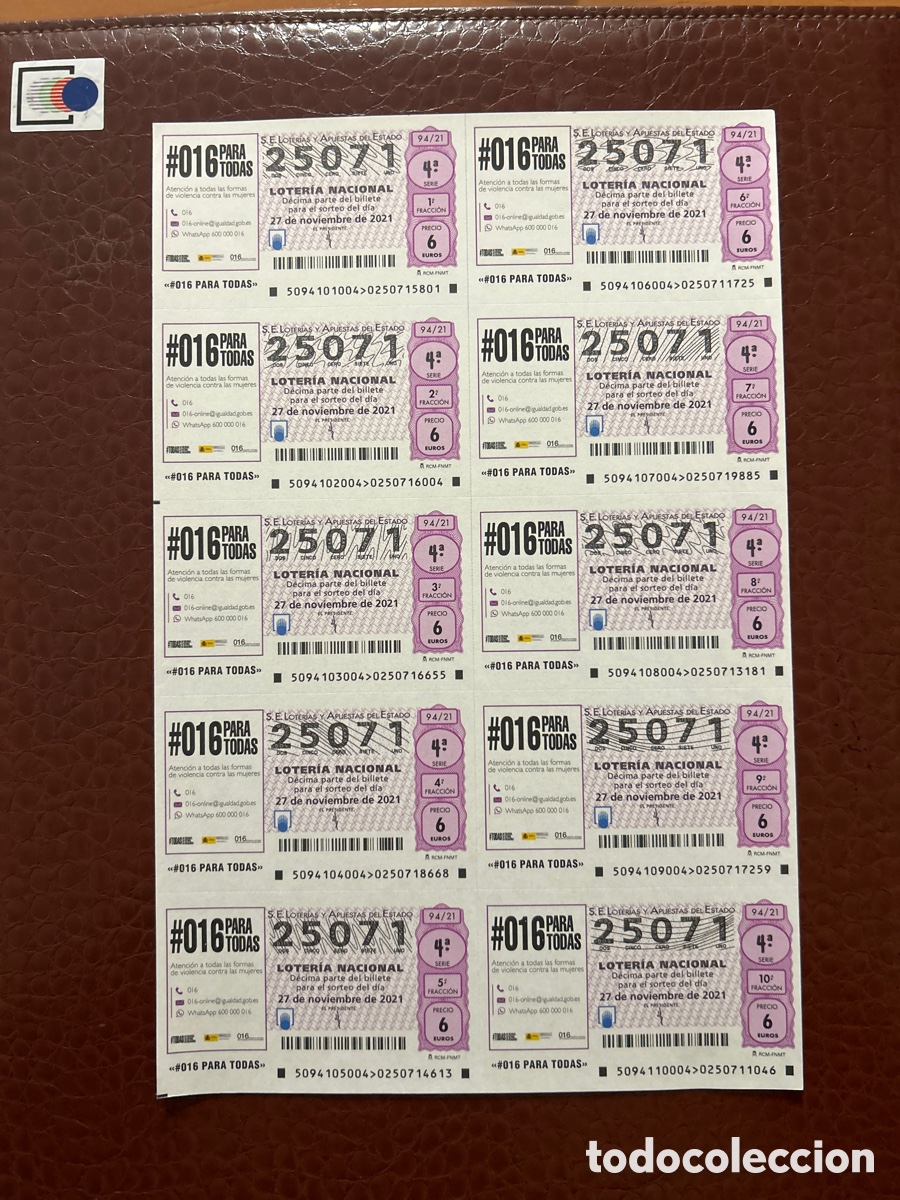 Loterie Nationale: Loteria A&ntilde;o 2021 Sorteo 94 Billete completo