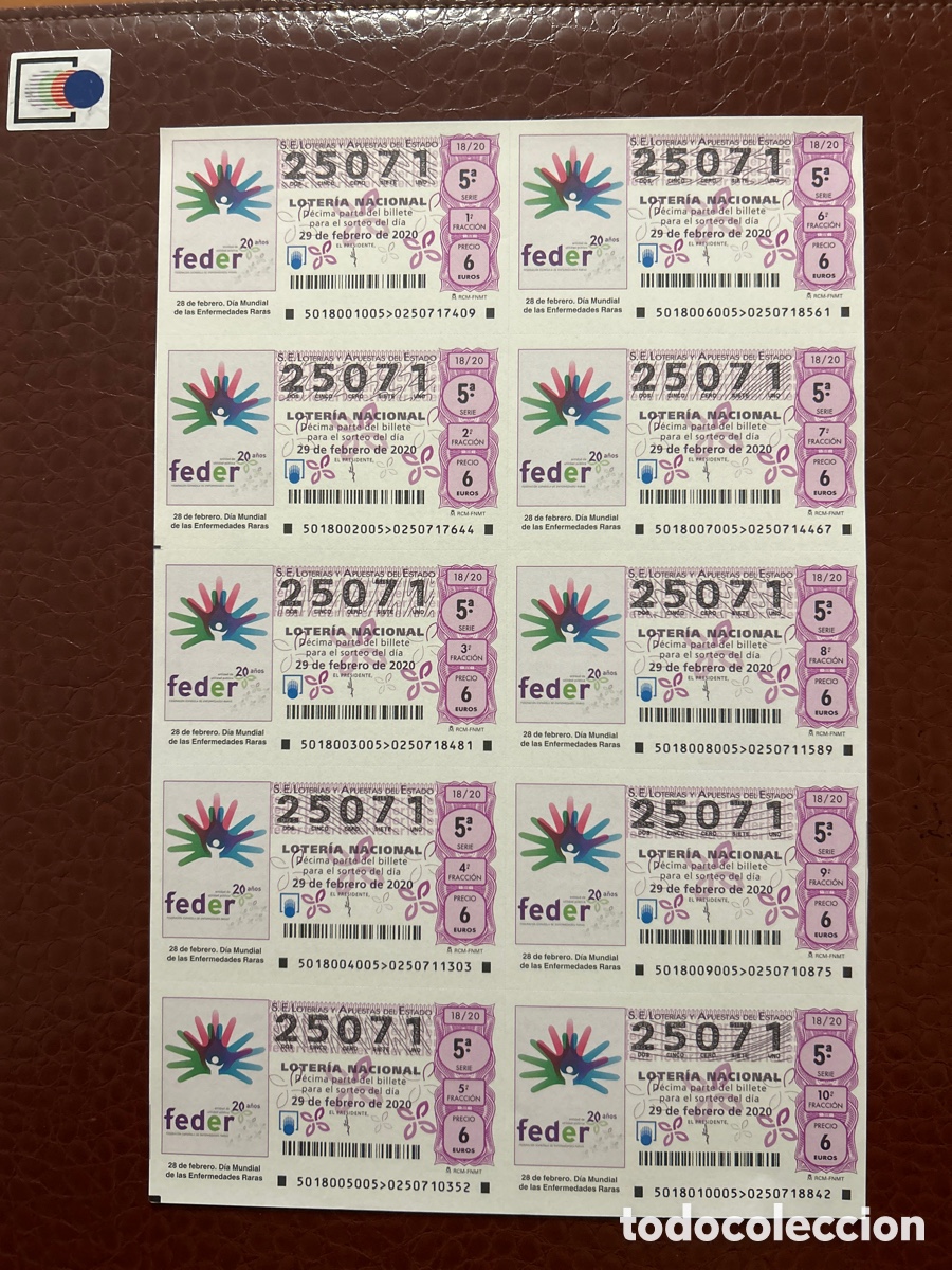 Loterie Nationale: Loteria A&ntilde;o 2020 Sorteo 18 Billete completo