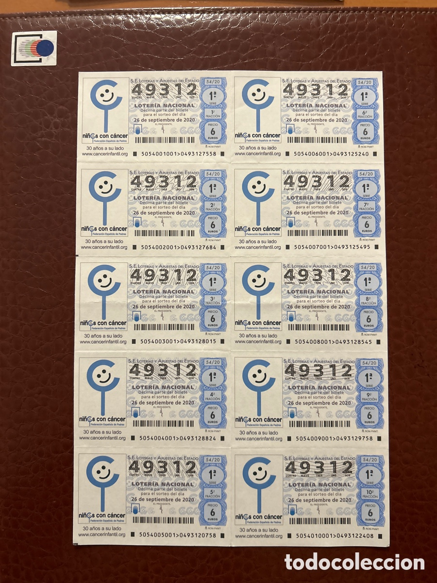 Loterie Nationale: Loteria A&ntilde;o 2020 Sorteo 54 Billete completo