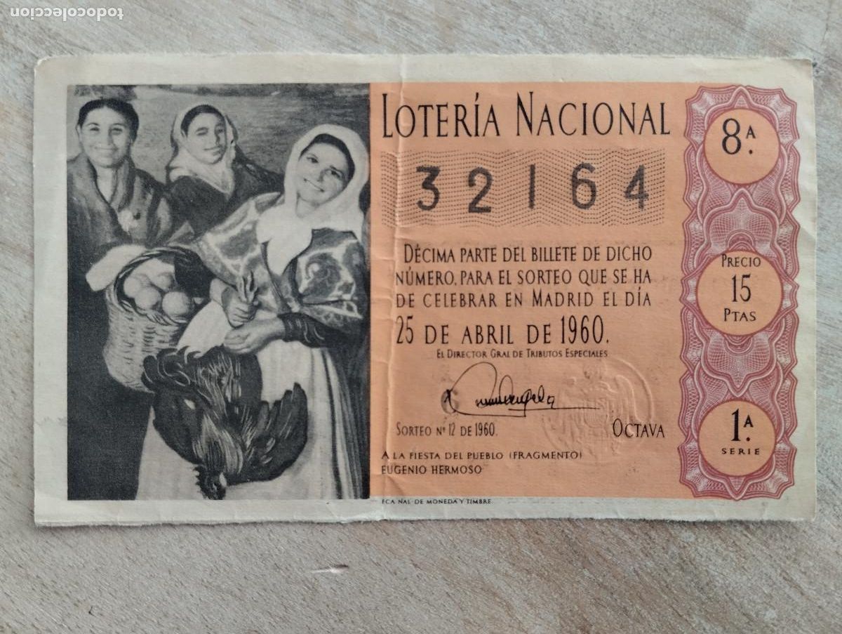 Lotteria Nationale Spagnola: D&eacute;cimo LOTERIA NACIONAL - SORTEO N&ordm; 12 1960 - 25 Abril