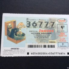 Lotería Nacional: DECIMO LOTERIA JUEVES Nº 36777 SORTEO 54-2000. Lote 400994914