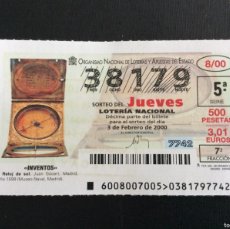 Lotería Nacional: DECIMO LOTERIA JUEVES Nº 38179 SORTEO 8-2000. Lote 401582714