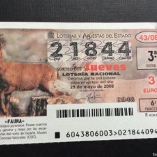 Lotería Nacional: DECIMO LOTERIA JUEVES Nº 21844 SORTEO 43-2008. Lote 401780599