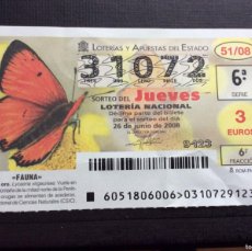 Lotería Nacional: DECIMO LOTERIA JUEVES Nº 31072 SORTEO 51-2008. Lote 401931794
