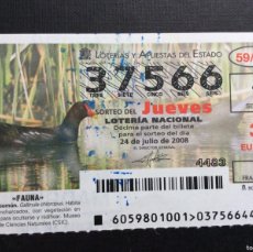 Lotería Nacional: DECIMO LOTERIA JUEVES Nº 37566 SORTEO 59-2008. Lote 401932129