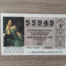 Lotería Nacional: ~ DÉCIMO LOTERÍA NACIONAL 55945 SORTEO 94/93, NOVIEMBRE 1993, CONDESA VILCHES ~. Lote 403476214