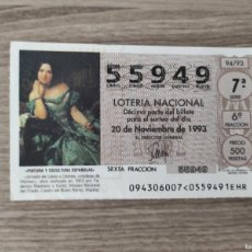 Lotería Nacional: ~ DÉCIMO LOTERÍA NACIONAL 55949 SORTEO 94/93, NOVIEMBRE 1993, CONDESA VILCHES ~. Lote 403476314