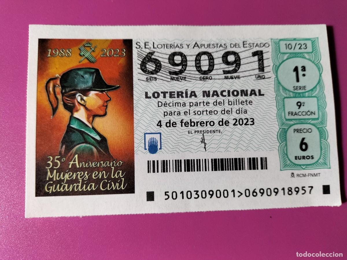 Nationale spanische Lotterie: 1 DECIMO LOTERIA SABADO 4 FEBRERO 2023 - 10/23 - GUARDIA CIVIL -35 ANIVERSARIO INCORPORACION MUJERES