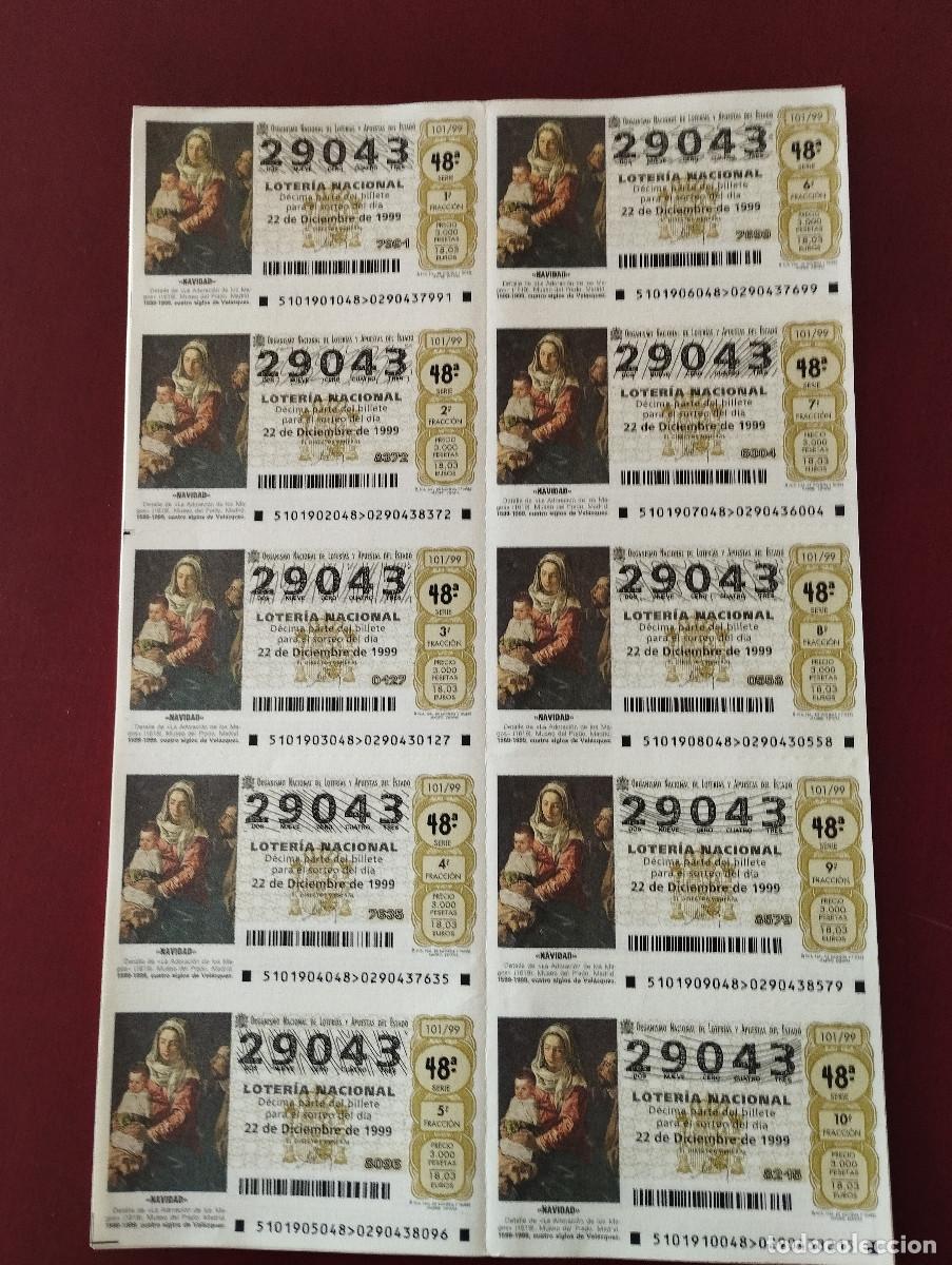 Nationale spanische Lotterie: Loteria nacional a&ntilde;o 1999 - 11 hojas de 10 decimos,todas iguales el mismo n&ordm;