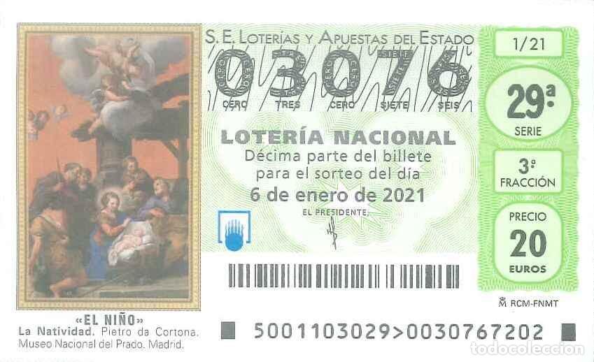 Loter&iacute;a Nacional: LOTERIA NACIONAL - 03076 - 6 ENERO 2021 - EL NI&Ntilde;O - LA NATIVIDAD (PIETRO DA CORTONA) - MUSEO PRADO